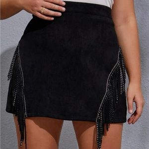 SHEIN suede fringe and rhinestone skirt